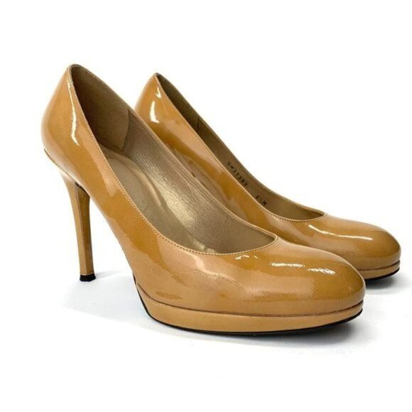 Stuart Weitzman Adobe Aniline Platswoon Nearly Nude Patent Leather Pumps Sz 8.5 - Picture 2 of 13